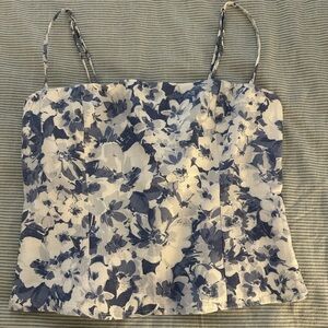 Reformation Overland Blue & White Linen Top